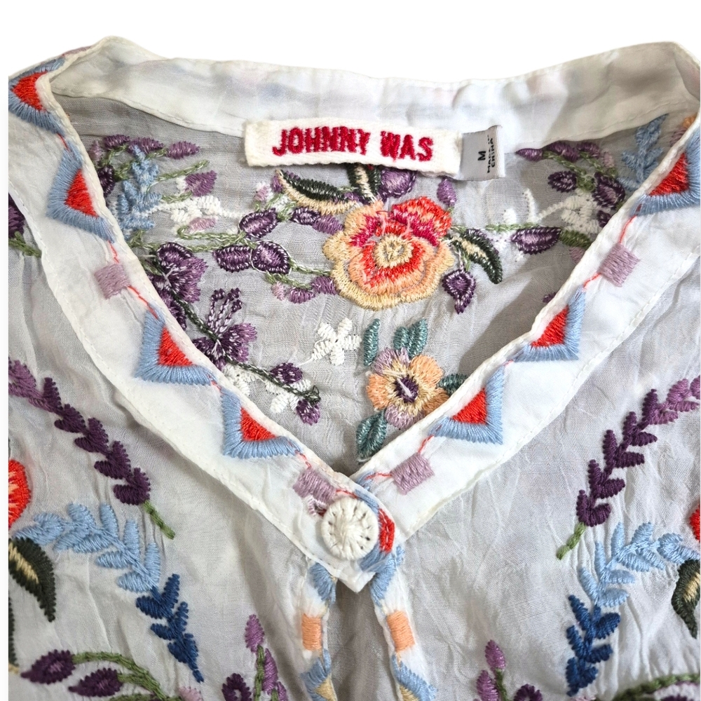 JOHNNY WAS Yasamine Embroidered Floral Tunic Top White Multi Medium - Picture 4 of 9